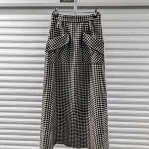 Black and Cream Gingham Maxi Skirt with Front Pockets